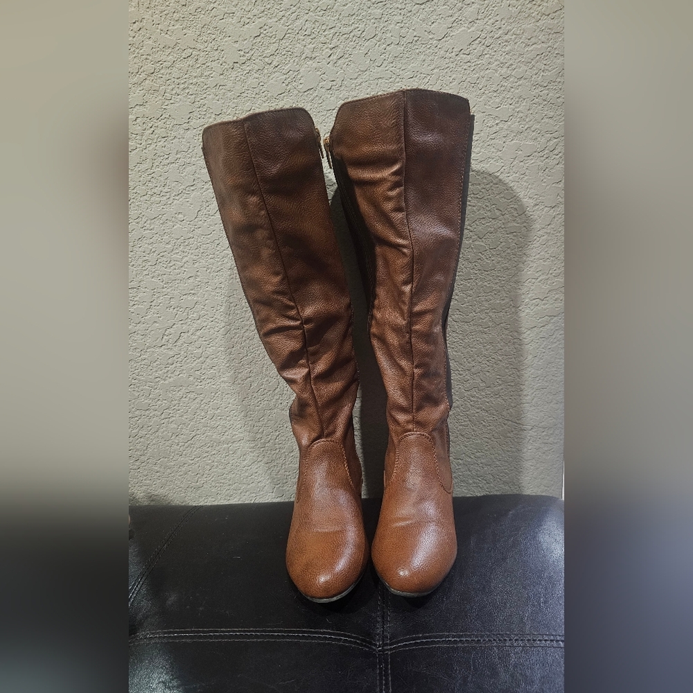 Brown Knee-High Faux Leather Boots